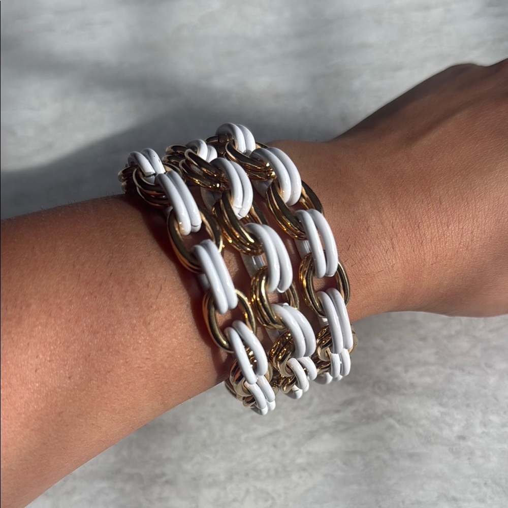 Gold and White Modern Chain Bracelet